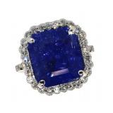 14k Gold 12.17 ct Radiant Tanzanite & Diamond Ring