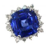 14k Gold 18.25 ct Cushion Sapphire & Diamond Ring