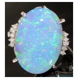 Platinum 16.04 ct Black Opal & Diamond Ring