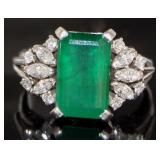 Platinum 4.23 ct Brilliant Emerald & Diamond Ring