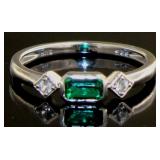 Elegant Emerald Cut Emerald Bezel Set Band