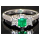Platinum Natural Emerald & VS Diamond Ring