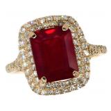 14k Gold 4.96 ct Radiant Ruby & Diamond Ring