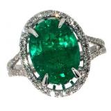 14k Gold 5.34 ct Oval Emerald & Diamond Ring