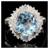 Platinum 4.06 ct Aquamarine & Diamond Ring