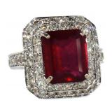 14k Gold 9.50 ct Radiant Ruby & Diamond Ring