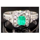 Platinum Natural Emerald & Diamond Ring