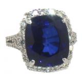 14k Gold 13.45 ct Sapphire & Diamond Ring