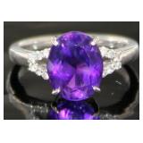 Platinum 3.99 ct Natural Amethyst & Diamond Ring