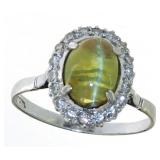 Platinum Natural Cabochon Opal & Diamond Ring