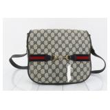 Gucci Web Navy Monogram Canvas Horsebit Bag
