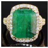 14kt Gold 9.52 ct GIA Emerald & Diamond Ring