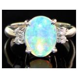 Platinum 1.83 ct Natural Opal & Diamond Ring