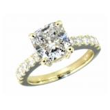 14k Gold 3.60 ct Cushion Cut Lab Diamond Ring