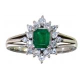 Platinum Natural Emerald & Diamond Ring