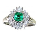 Platinum 1.02 ct Natural Emerald & Diamond Ring