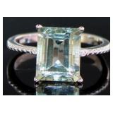 Natural 3.85 ct Green Amethyst & Diamond Ring