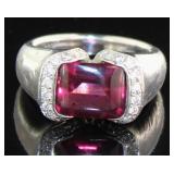 Platinum 5.11 ct Natural Garnet & Diamond Ring
