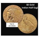 1908-1929 $5.00 Gold Indian Half Eagle