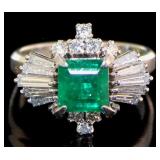 Platinum 1.86 ct Natural Emerald & Diamond Ring