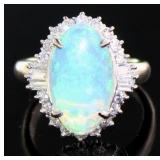 Platinum 2.91 ct Natural Opal & VS Diamond Ring