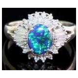 Platinum 1.19 ct Natural Black Opal & Diamond Ring