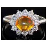 Platinum 1.96 ct Natural Fire Opal & Diamond Ring