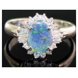 Platinum 1.10 ct Black Opal & Diamond Ring