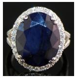 14kt Gold 14.11 ct GIA Sapphire & Diamond Ring