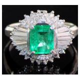 Platinum 1.79 ct Natural Emerald & Diamond Ring