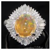 Platinum 4.21 ct Natural Opal & Diamond Ring