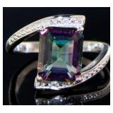 Emerald Cut 3.50 ct Mystic Topaz & Diamond Ring