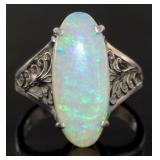 Platinum 2.60 ct Natural Opal & Diamond Ring