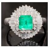 Platinum 1.87 ct Natural Emerald & Diamond Ring