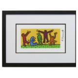 Dancing Figures Framed Plate Signed Keith Harring
