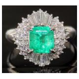 Platinum 2.10 ct Emerald & Diamond Ring