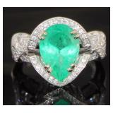 14kt Gold 3.93 ct Natural Emerald & Diamond Ring