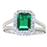 Emerald Cut 1.75 ct Emerald & Diamond Ring