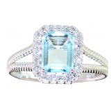 Emerald Cut 1.50 ct Aquamarine & Diamond Ring