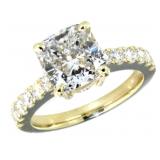 14k Gold 3.59 ct Cushion Cut Lab Diamond Ring