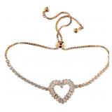 Rose Gold Baguette White Topaz Heart Bracelet
