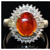 Platinum 2.21 ct Natural Opal &  Diamond Ring