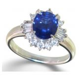 Platinum 2.18 ct Natural Sapphire & Diamond Ring