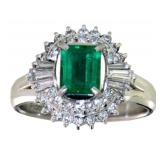 Platinum 1.08 ct Natural Emerald & Diamond Ring