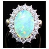Platinum 5.17 ct Natural Opal & Diamond Ring