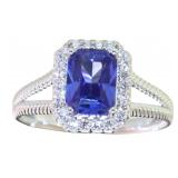 Emerald Cut 2.51 ct Tanzanite & Diamond Ring