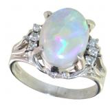 Platinum 3.33 ct Natural Opal & Diamond Ring