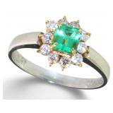 Platinum Natural Emerald & VS Diamond Ring