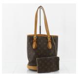 Louis Vuitton Monogram Bucket PM Tote Bag W/ Pouch