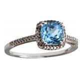 10k Gold Natural Swiss Blue Topaz & Diamond Ring
